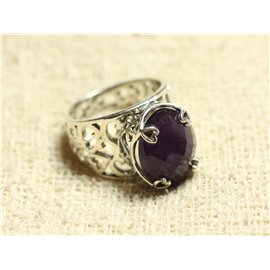 n111 - 925 Sterling Silver and Stone Ring - Faceted Oval Amethyst 16x12mm 
