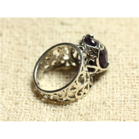 n111 - Bague Argent 925 et Pierre - Améthyste Ovale Facetté 16x12mm