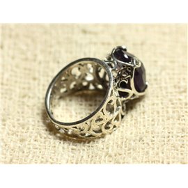 n111 - Bague Argent 925 et Pierre - Améthyste Ovale Facetté 16x12mm 