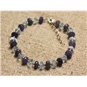 Bracelet Argent 925 et Perles de Pierre Tanzanite Topaze Bleue Facettées 3-7mm