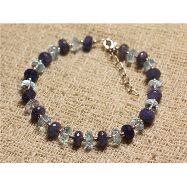 Bracelet Argent 925 et Perles de Pierre Tanzanite Topaze Bleue Facettées 3-7mm