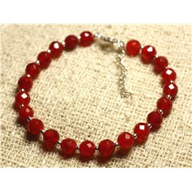 Bracelet 925 Silver and Stone - Faceted Carnelian 6mm