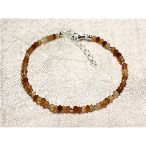 Bracelet Argent 925 et Pierre - Grenat Hessonite rondelles facettées 3mm 