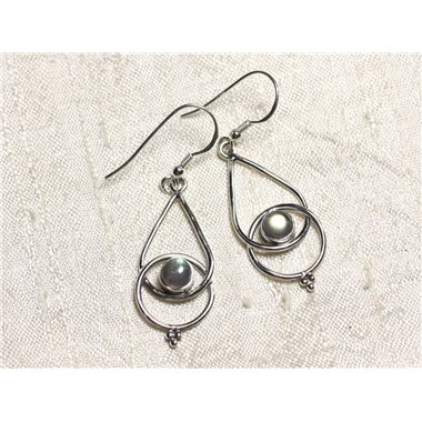 BO205 - Boucles d'Oreilles Argent 925 et Pierre Labradorite Gouttes 36mm 