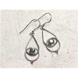BO205 - Earrings Silver 925 and Labradorite Stone Drops 36mm 