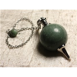 Péndulo Plateado Rodio y Piedra Semipreciosa - Bola de Jade Verde 30mm 