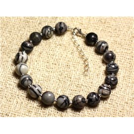 Bracelet Silver 925 and semi precious stone - Zebra jasper 8mm