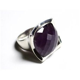 N222 - 925 Sterling Silver Faceted Square Amethyst Ring 20mm 