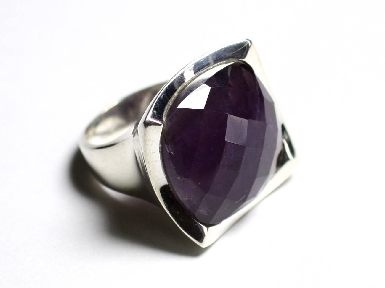 N222 - Bague Argent 925 Améthyste Facettée Carré 20mm 