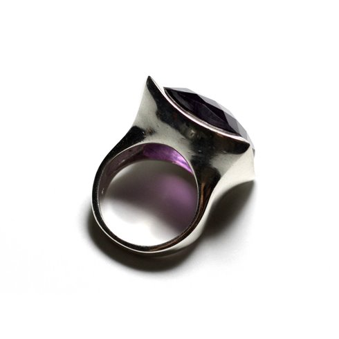N222 - Bague Argent 925 Améthyste Facettée Carré 20mm 