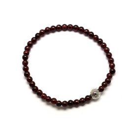 4mm Garnet Semi Precious Stone and Silver Pearl Bracelet 