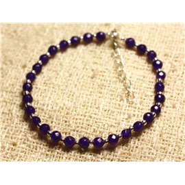 925 Silver Bracelet and Stone - Faceted Purple Jade 4mm 