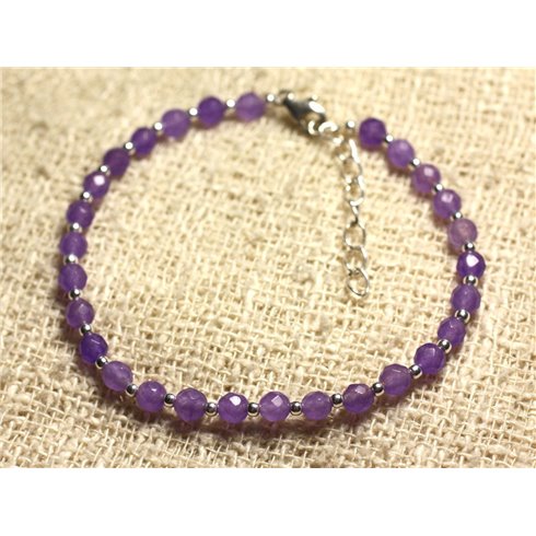 Bracelet Argent 925 et Pierre - Jade Violette Facettée 4mm