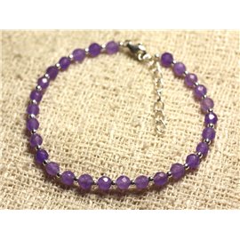 Bracelet Argent 925 et Pierre - Jade Violette Facettée 4mm  Bracelet Argent 925 et Pierre - Jade Violette Facettée 4mm