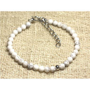 Bracelet Argent 925 et Pierre semi précieuse Howlite 4mm