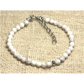 Bracelet Silver 925 and semi precious stone Howlite 4mm