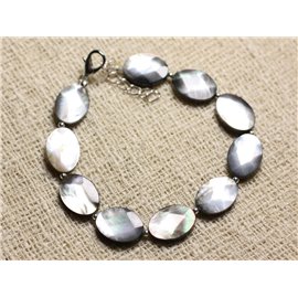 Bracelet Silver 925 and Black Mother of Pearl Faceted Oval 14x10mm 