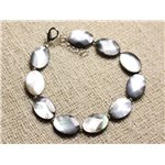 Bracelet Argent 925 et Nacre Noire Ovales Facettés 14x10mm 