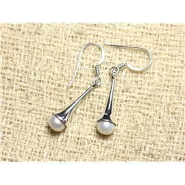 BO221 - Earrings Silver 925 - Drops 23mm Cultured freshwater pearls 