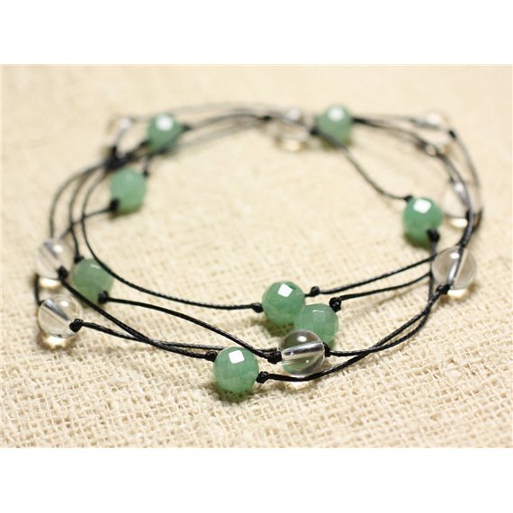 Collier Sautoir Pierres, Aventurine Verte et Cristal de Roche Quartz 