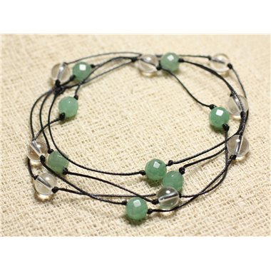 Collier Sautoir Pierres, Aventurine Verte et Cristal de Roche Quartz 