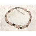 Bijou Bracelet Argent 925 et Pierre Quartz rose rondelles facettées 5x3mm rose clair