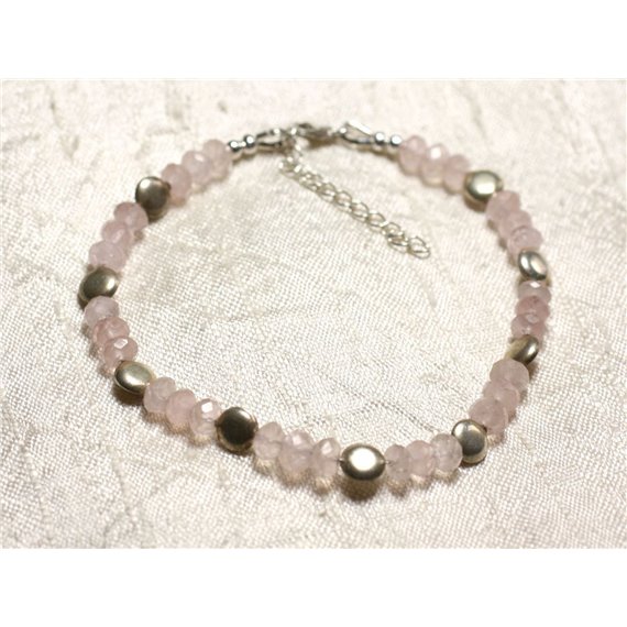 Bracelet Argent 925 et Pierre Quartz rose facetté 5x3mm 