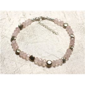 Bracciale in Argento 925 e Pietra Quarzo Rosa Sfaccettata 5x3mm 