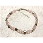 Bijou Bracelet Argent 925 et Pierre Quartz rose rondelles facettées 5x3mm rose clair