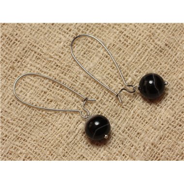 Boucles d'Oreilles Pierre semi précieuse Agate Noire 