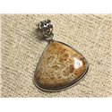 N3 - Pendentif Argent 925 et Pierre - Corail Fossile Goutte 28x31mm 