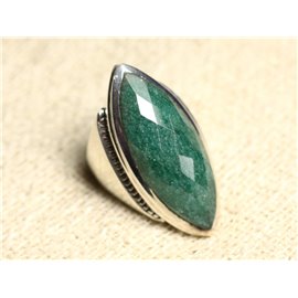 N348 - 925 Sterling Silver Marquise Faceted Aventurine Ring 34x14mm 