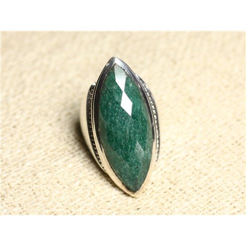 N348 - Bague Argent 925 Aventurine facettée Marquise 34x14mm