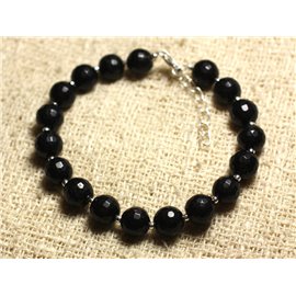 Bracciale in Argento 925 e Pietra - Giada Nera Sfaccettata 8mm 