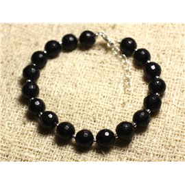 Bracelet 925 Silver and Stone - Faceted Black Jade 8mm 