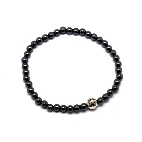 Bracelet Pierre semi précieuse Hématite 4mm et Perle argentée 