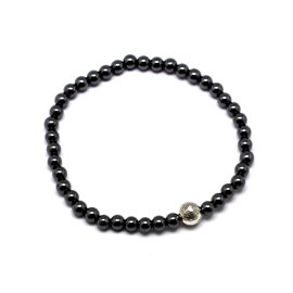 4mm Hematite semi precious stone and silver pearl bracelet 