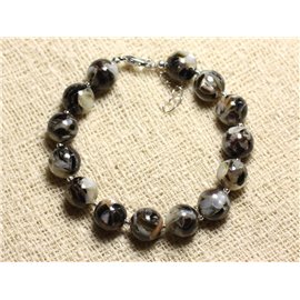 Bracciale Argento 925 Madreperla e Resina 10mm Bianco e Nero 