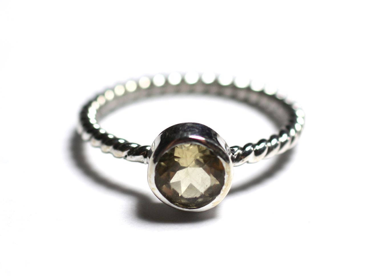 N231 - Bague Argent 925 et Pierre - Citrine 6mm Anneau torsade 