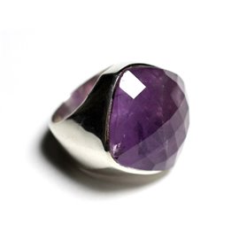 N223 - 925 Sterling Silver and Stone Ring - Amethyst Faceted Losange 23mm 