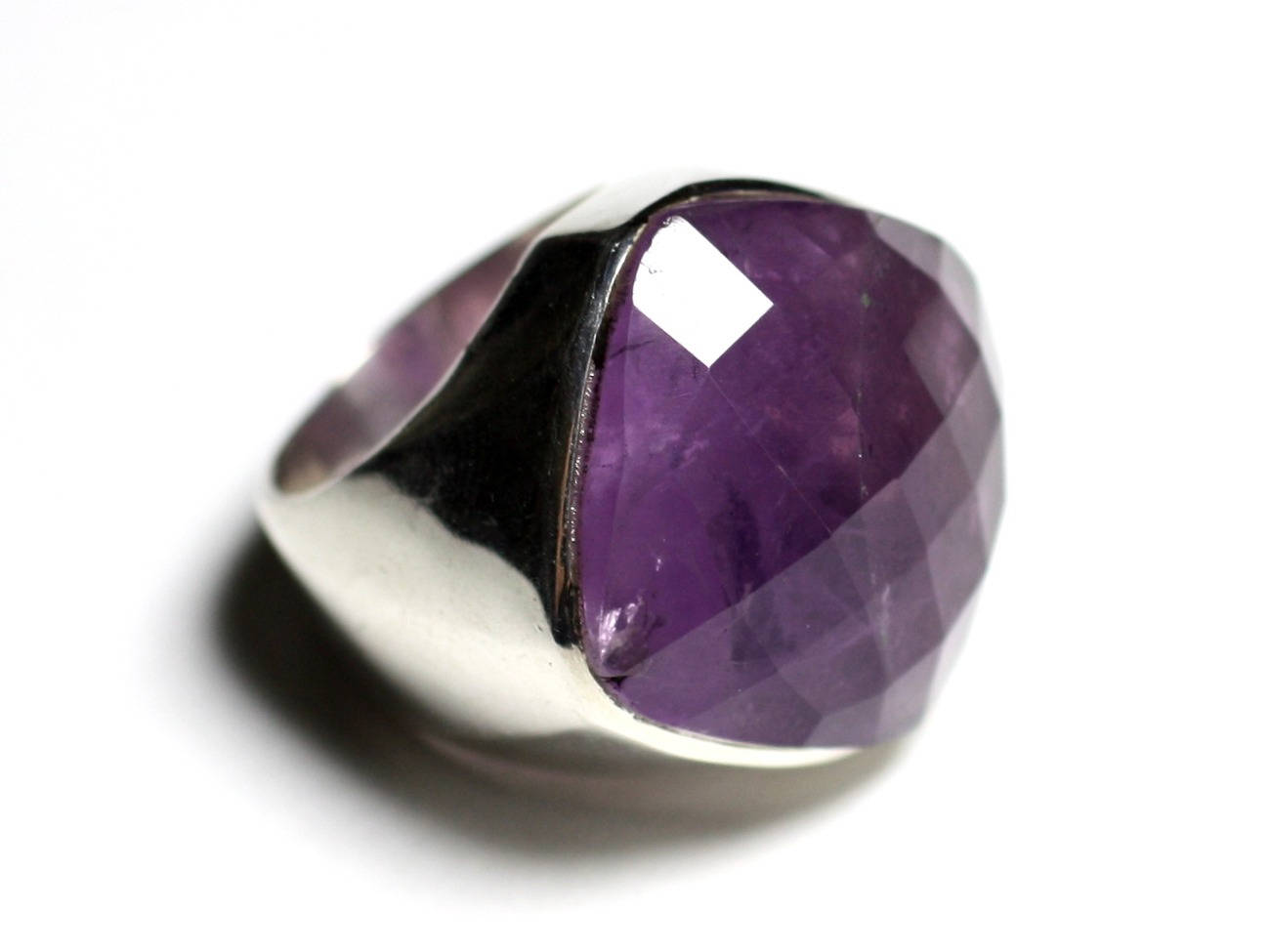 N223 - Bague Argent 925 et Pierre - Améthyste Losange Facetté 23mm 