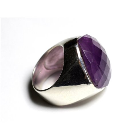 N223 - Bague Argent 925 et Pierre - Améthyste Losange Facetté 23mm 