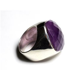 N223 - Bague Argent 925 et Pierre - Améthyste Losange Facetté 23mm  N223 - Bague Argent 925 et Pierre - Améthyste Losange Facetté 23mm