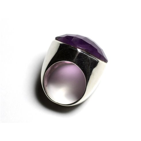 N223 - Bague Argent 925 et Pierre - Améthyste Losange Facetté 23mm 