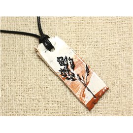 Halskette Anhänger Keramik Fußabdrücke Blätter Natur Rechteck 53mm 
