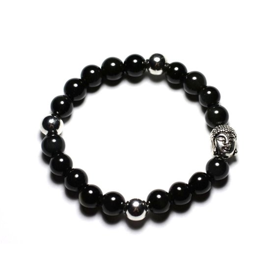 Bracelet Bouddha et Pierre semi précieuse - Obsidienne Arc en Ciel 8mm 