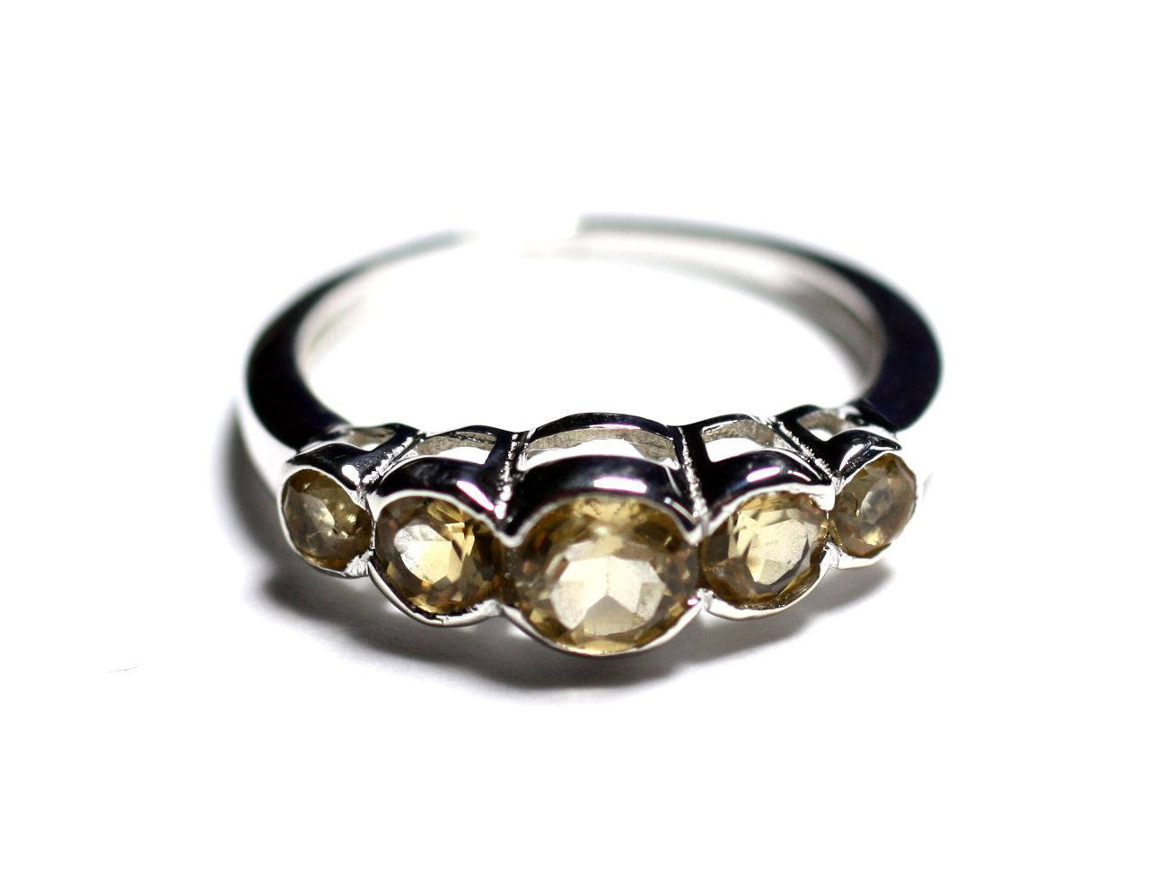 N122 - Bague Argent 925 et Pierre - Citrine Ronds dégradés 2.5 - 4.5mm 