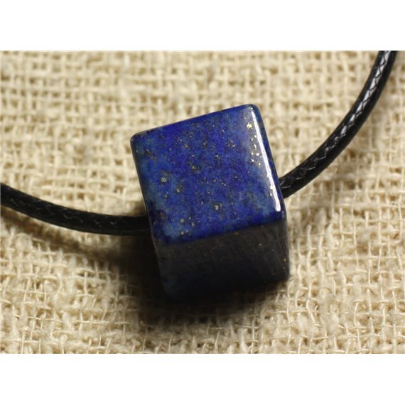 Collier Pendentif Pierre - Lapis Lazuli Cube 15mm Bleu Nuit