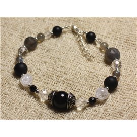 Bracelet Silver 925 and Onyx Stone Beads, Labradorite, Crystal 4-10mm