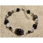 Bracelet Argent 925 et Perles de Pierre Onyx, Labradorite, Cristal 4-10mm